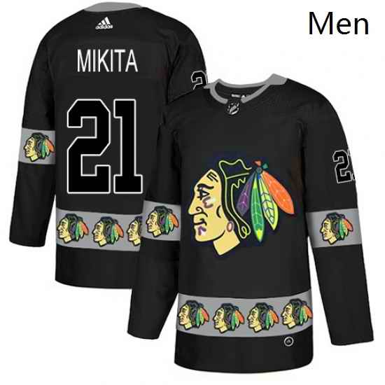 Mens Adidas Chicago Blackhawks 21 Stan Mikita Authentic Black Team Logo Fashion NHL Jersey